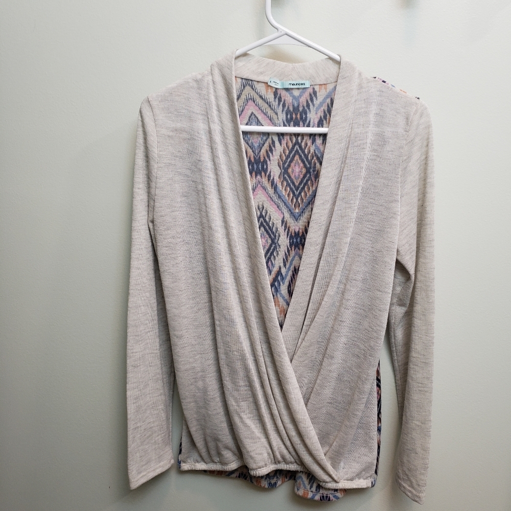 Maurcies Women Large Geometric Twist Hem Open Front Long Sleeve Layerin